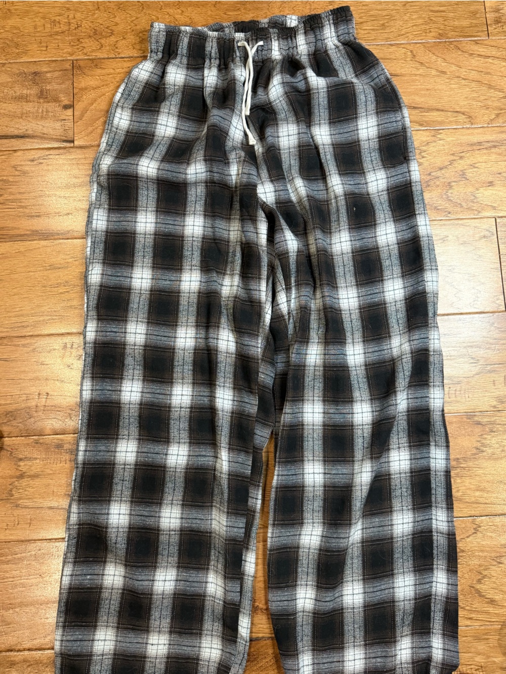 Davy Plaid Drawstring Pants in Brown and White medium